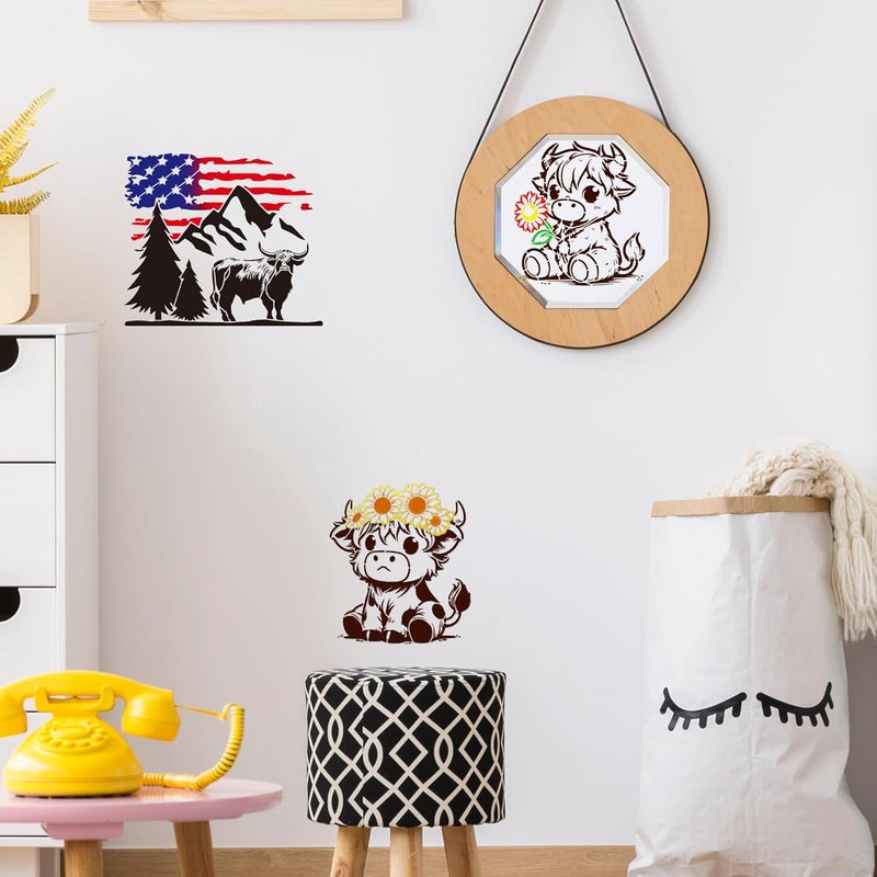 Keluna 12 Pcs Reusable Cow Farmhouse Stencils for Painting - Large Flower Cow Paint Stencils, Animal Template for Crafts on Wood Canvas Furniture - Image 5